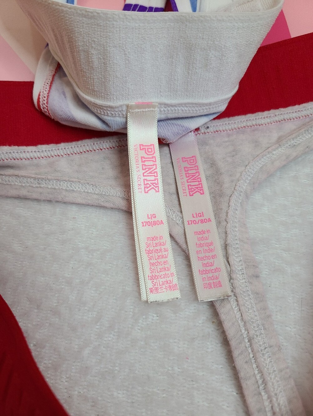 Retired VS PINK 2pk Colorful Logo Band Cotton Thong Panties Size Lg - Picture 5 of 6